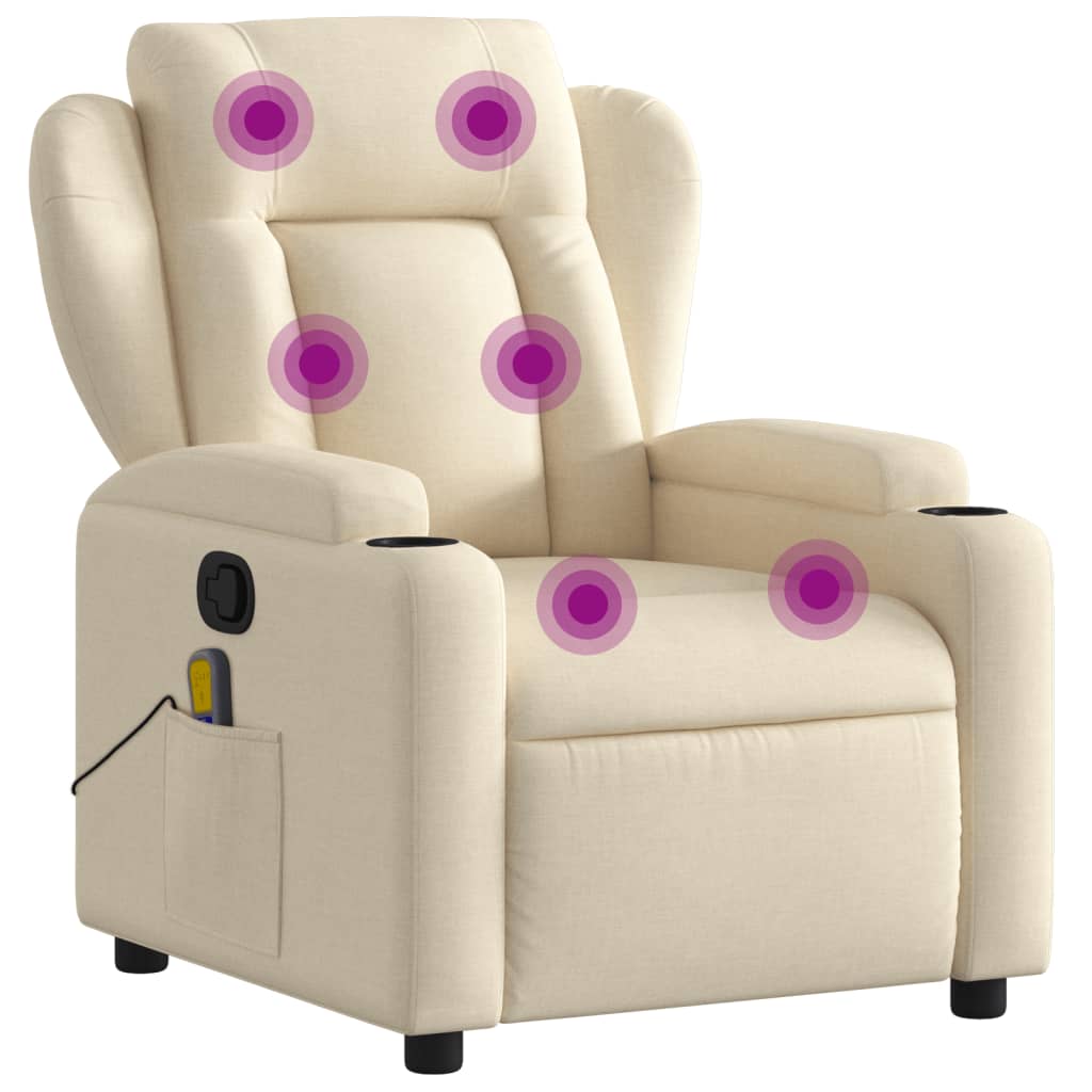 Massage Recliner Chair Cream Fabric