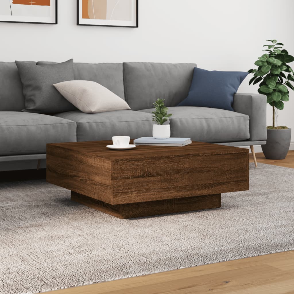 Coffee Table with LED Lights Brown Oak 31.5"x31.5"x12.2"