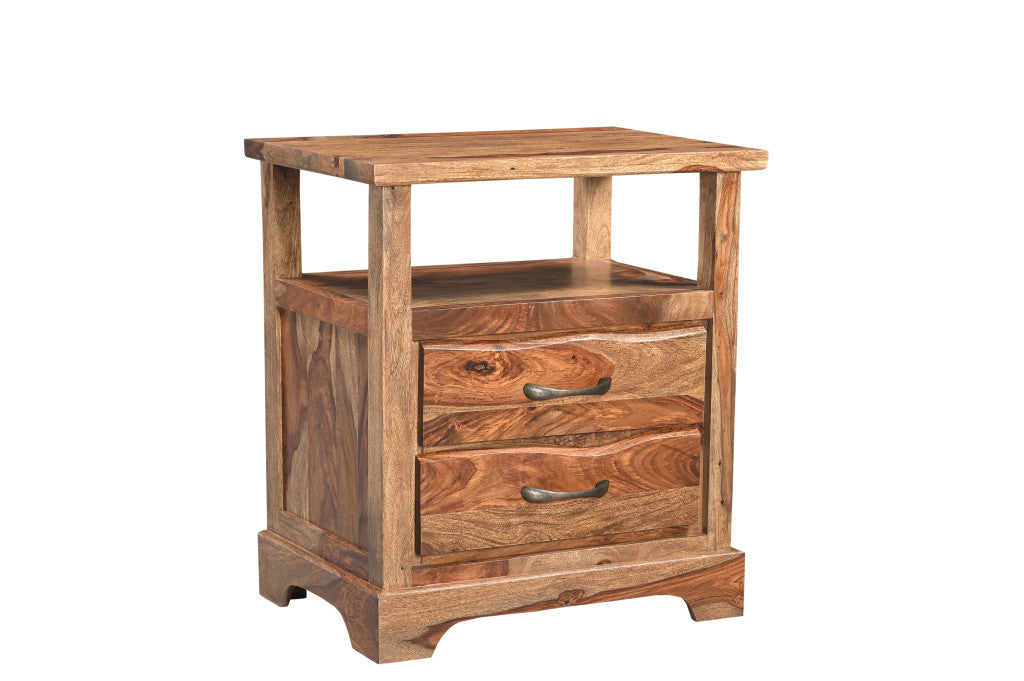 27" Brown Two Drawer Solid Wood Nightstand