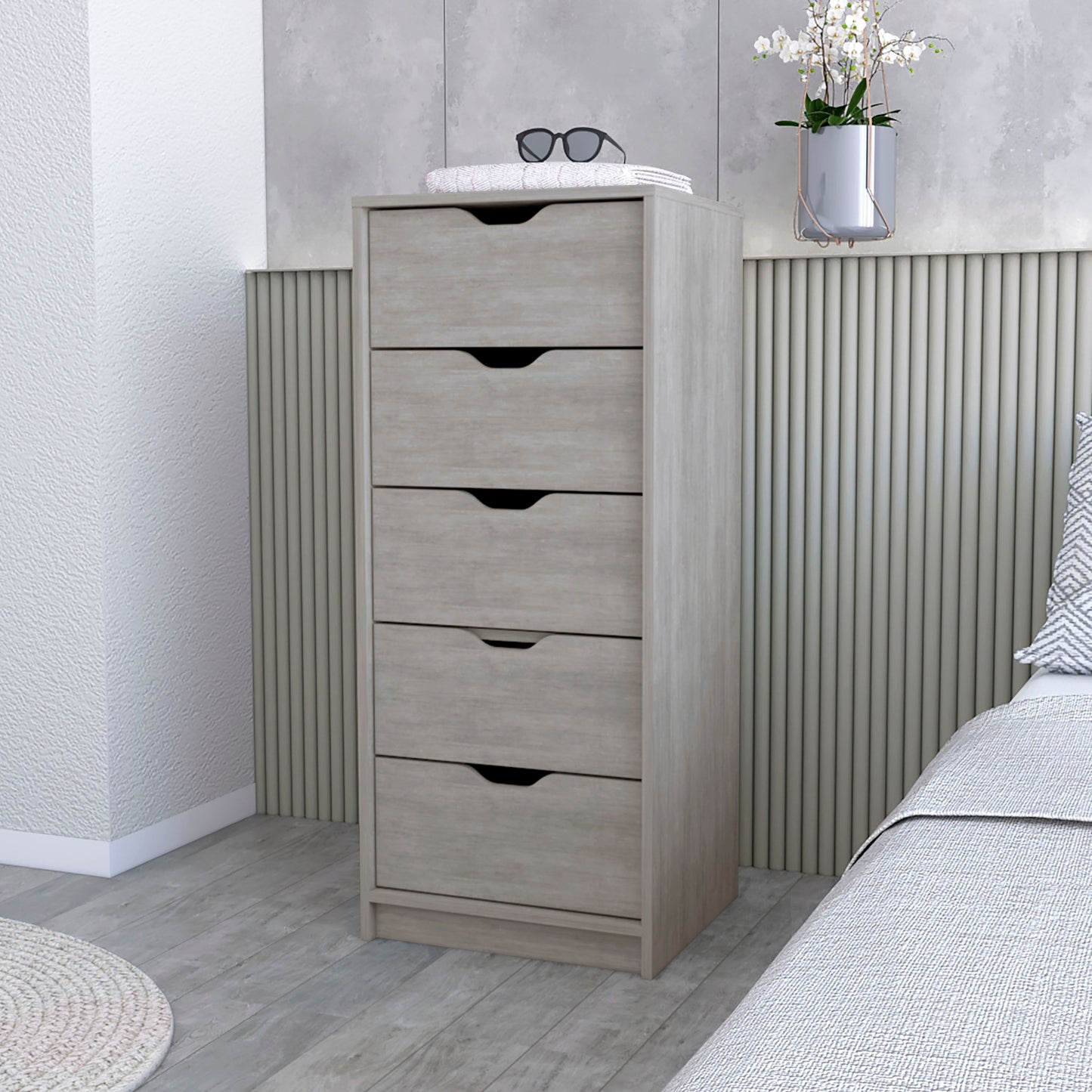 18" Gray Five Drawer Standard Chest