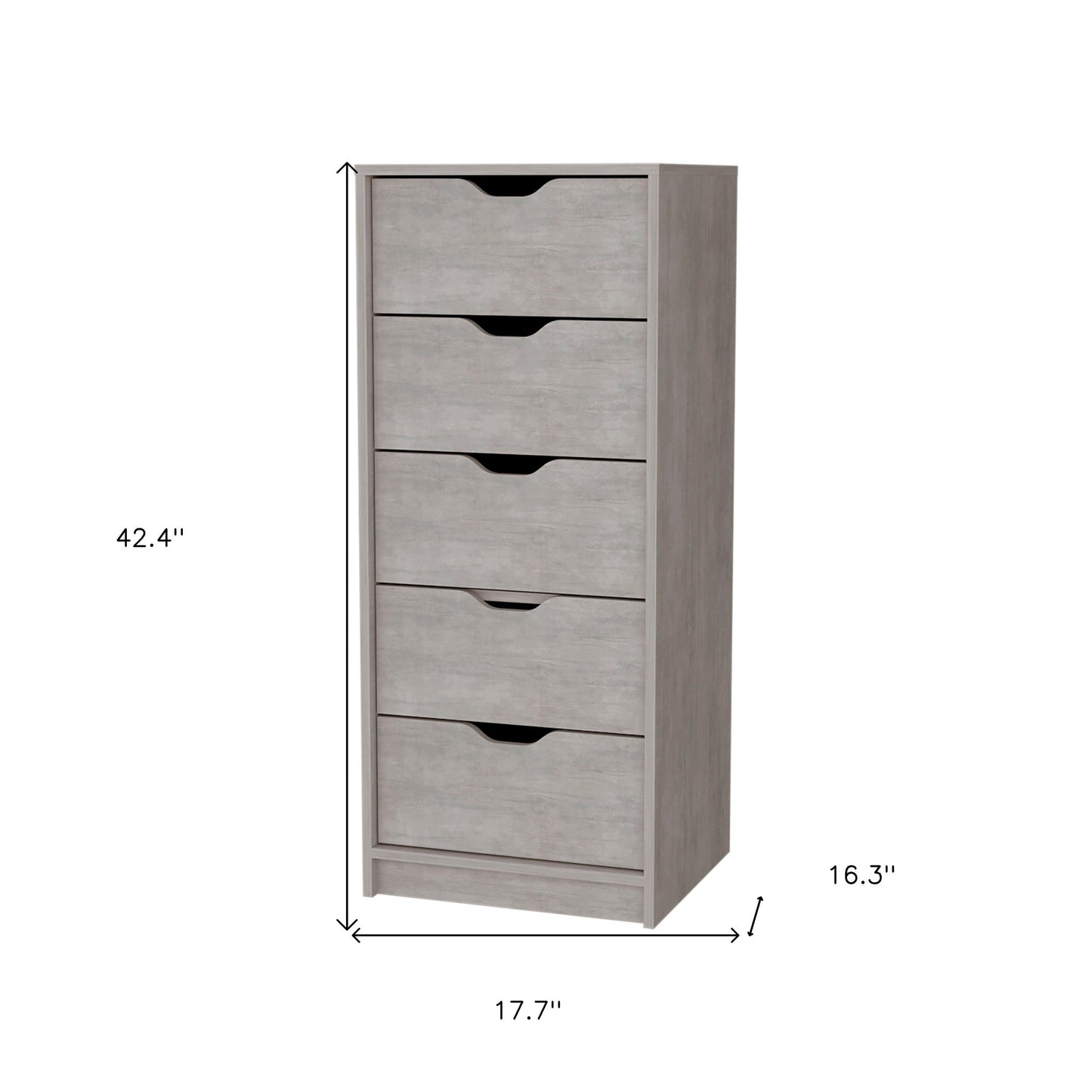 18" Gray Five Drawer Standard Chest