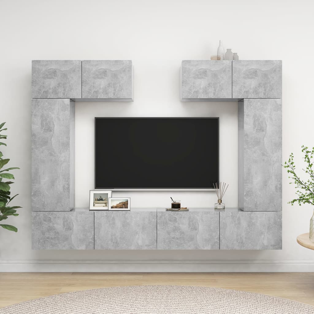 6 Piece TV Stand Set Concrete Gray Engineered Wood