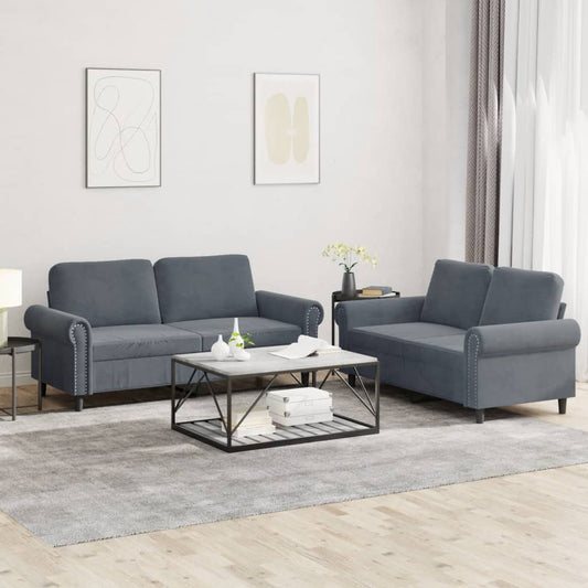 2 Piece Sofa Set with Cushions Dark Gray Velvet