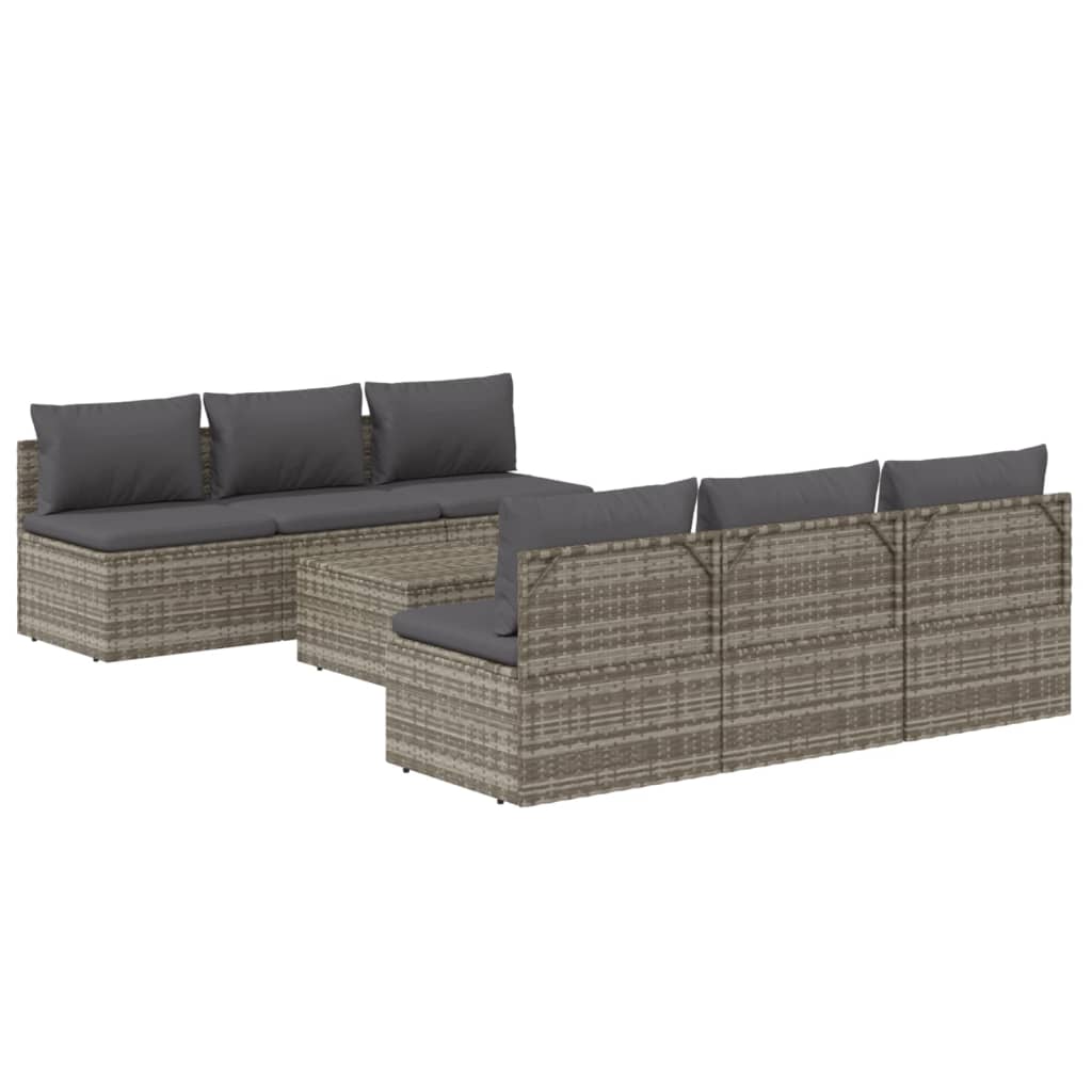 7 Piece Patio Lounge Set with Cushions Gray Poly Rattan