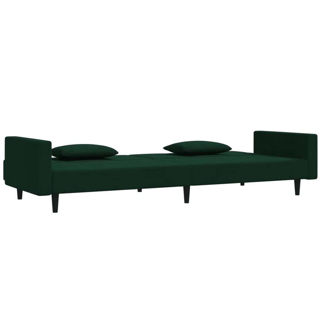 2-Seater Sofa Bed with Two Pillows Dark Green Velvet