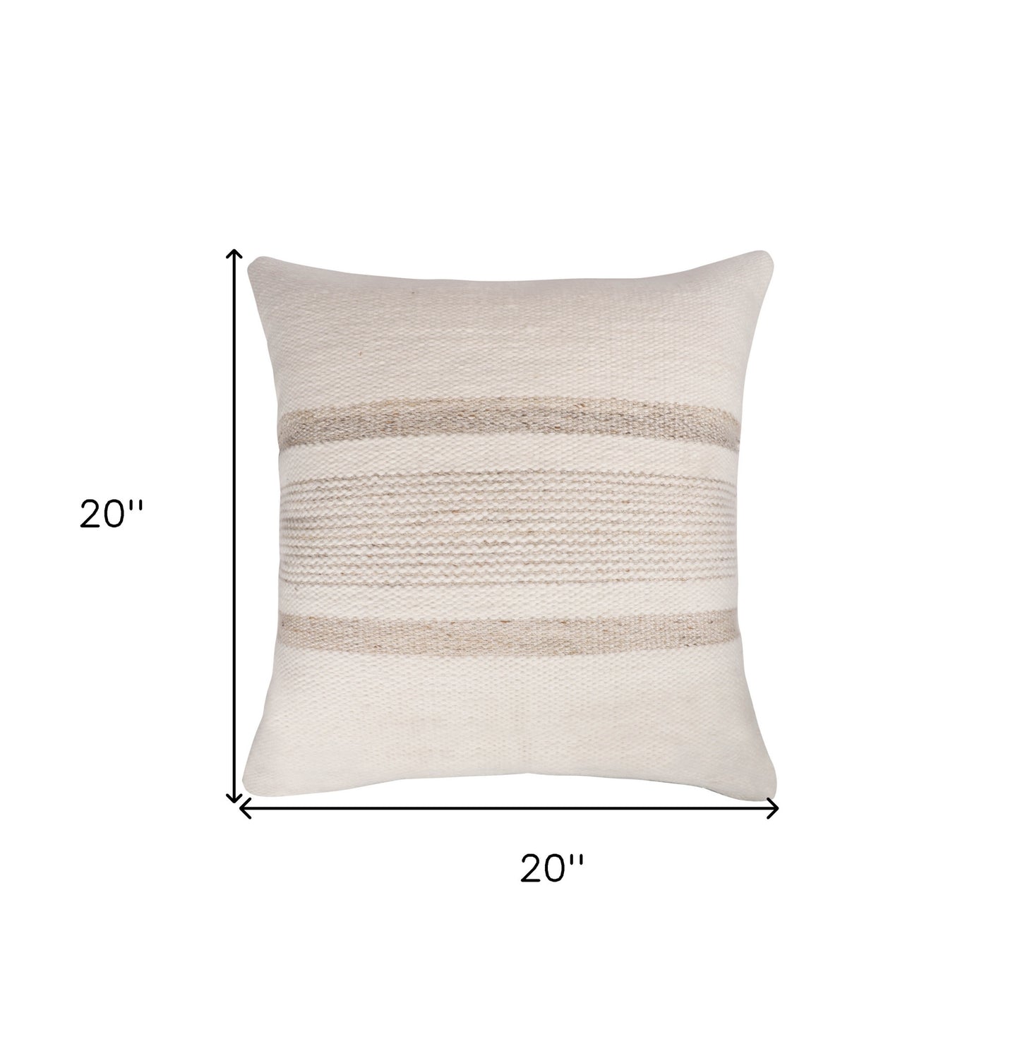 20" White and Natural Striped Throw Pillow