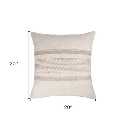 20" White and Natural Striped Throw Pillow