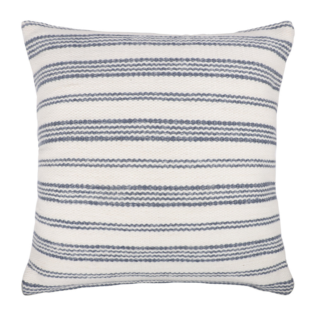 20" White and Natural Striped Throw Pillow