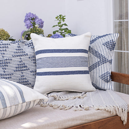 20" White and Natural Striped Throw Pillow