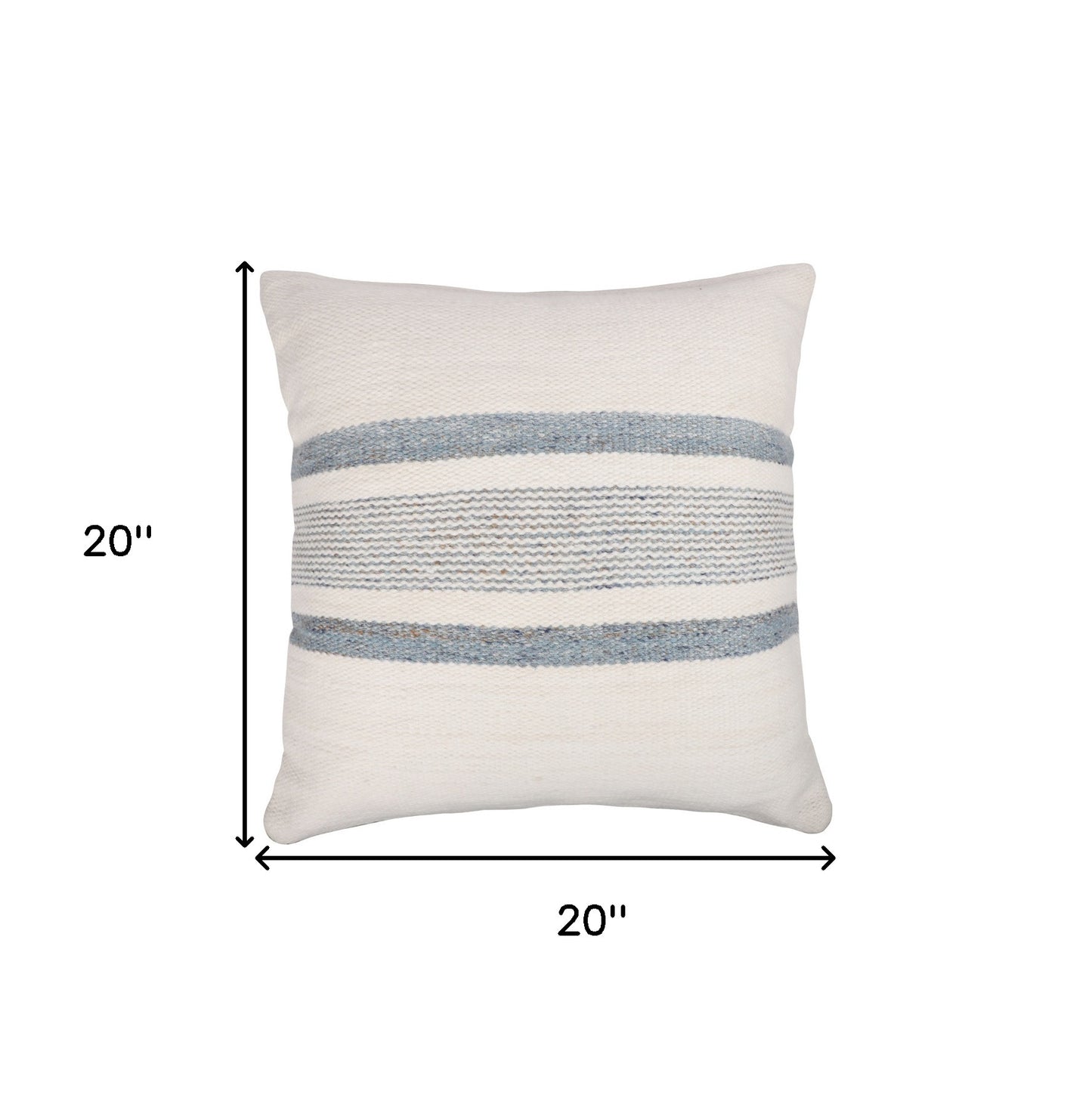 20" White and Natural Striped Throw Pillow