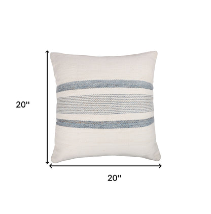 20" White and Natural Striped Throw Pillow