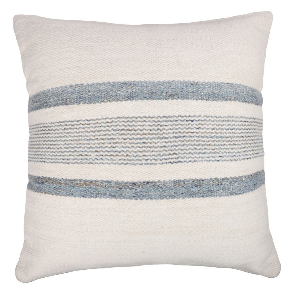 20" White and Natural Striped Throw Pillow