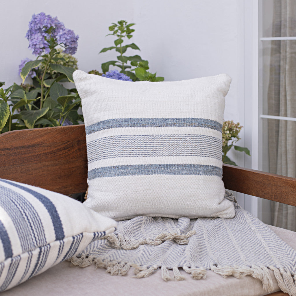 20" White and Natural Striped Throw Pillow