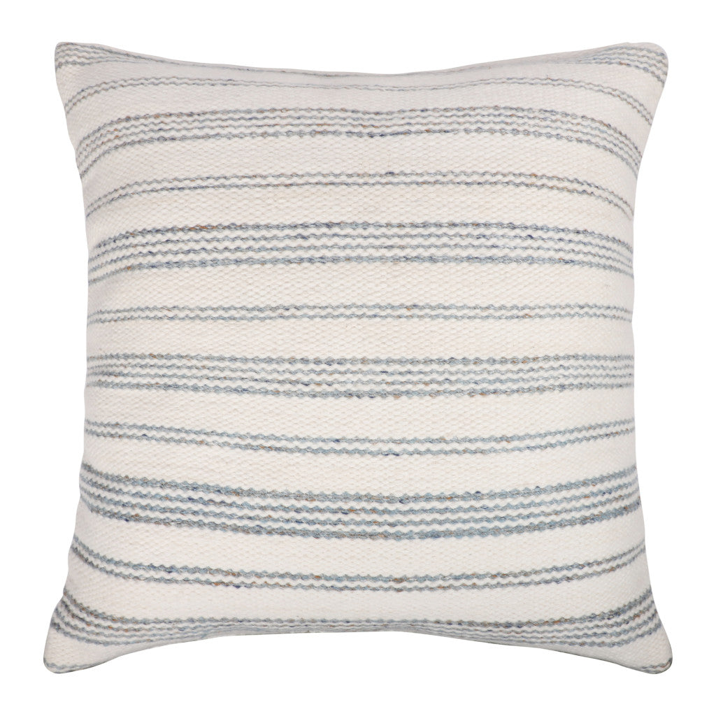 20" White and Natural Striped Throw Pillow