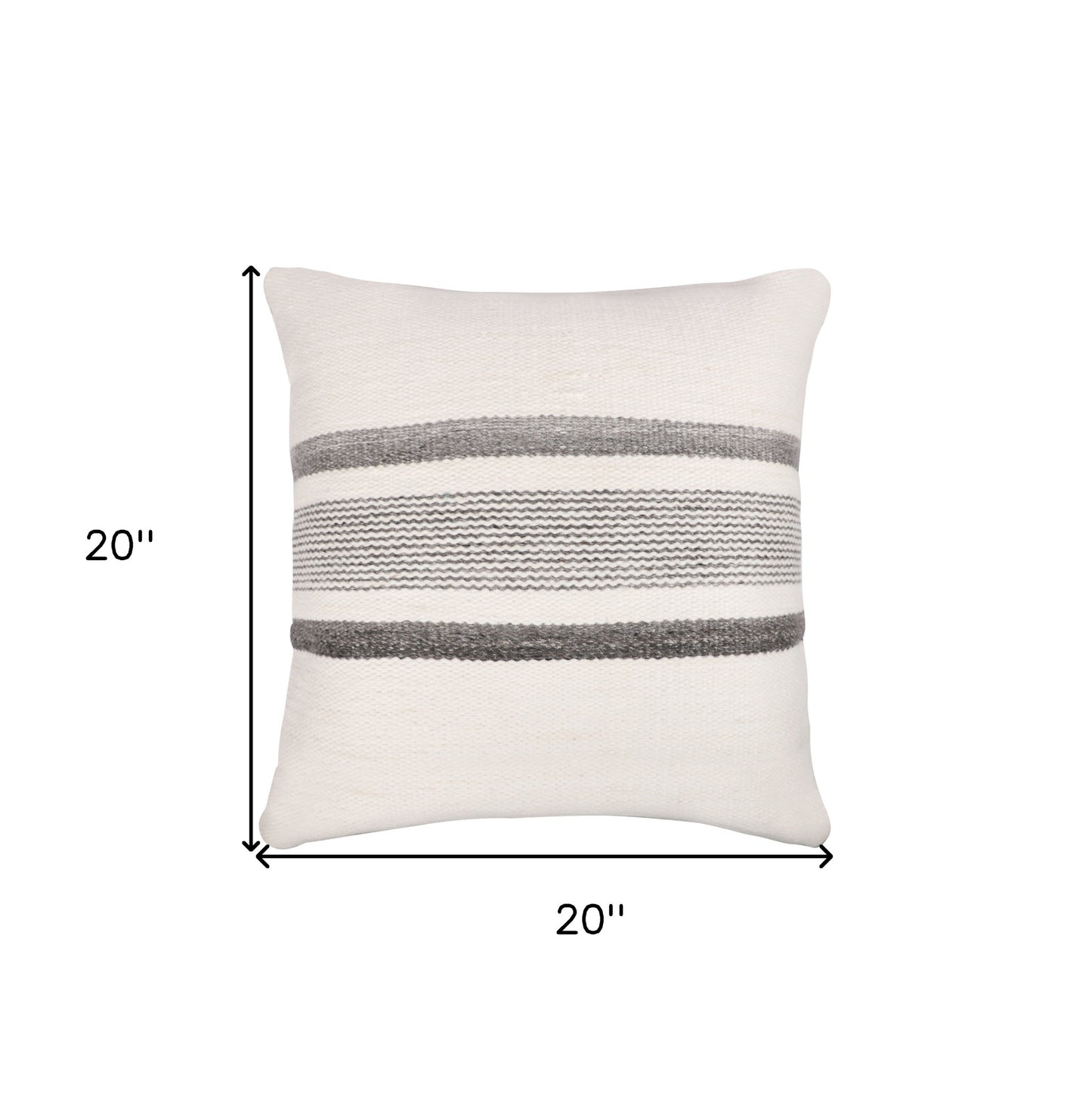 20" White and Natural Striped Throw Pillow