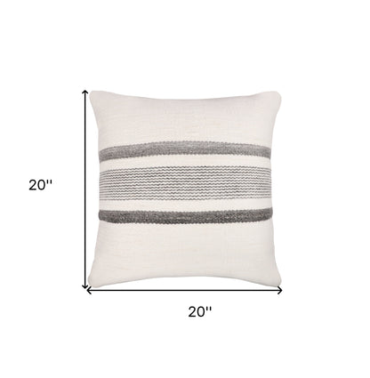 20" White and Natural Striped Throw Pillow