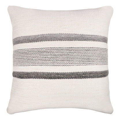 20" White and Natural Striped Throw Pillow