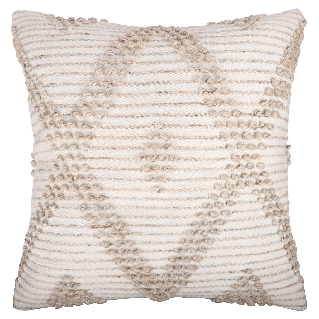 20" White and Natural Diamond Throw Pillow