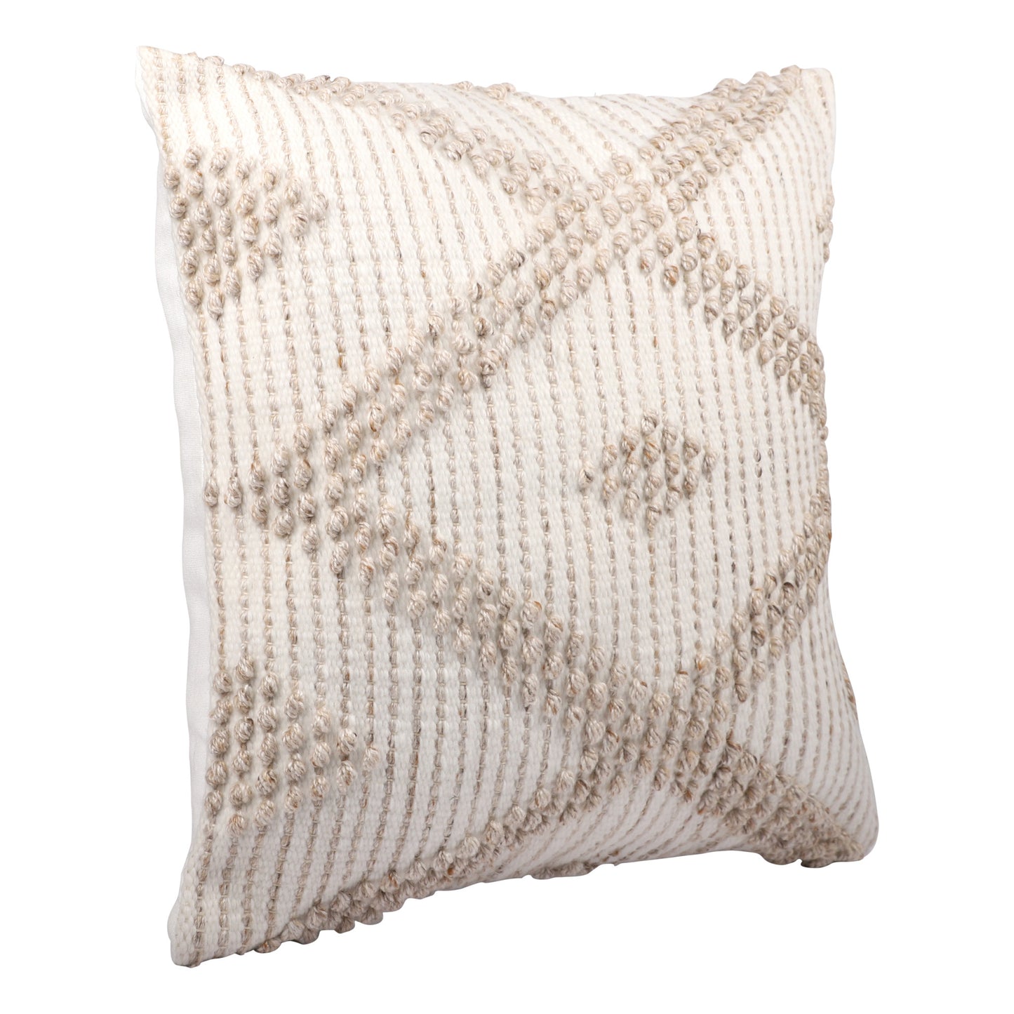 20" White and Natural Diamond Throw Pillow