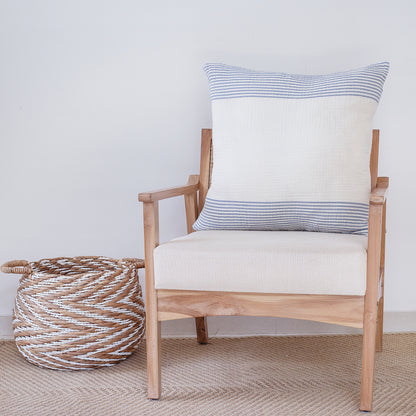 22" Blue Striped Cotton Throw Pillow