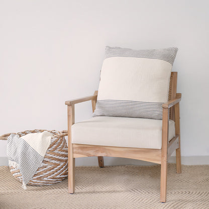 22" Blue Striped Cotton Throw Pillow