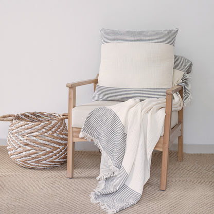 22" Blue Striped Cotton Throw Pillow