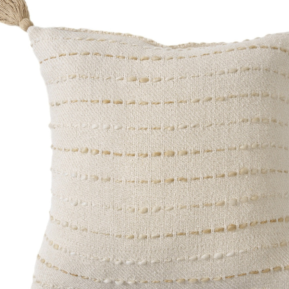 20" White Cotton Pillow With Tassels Edges