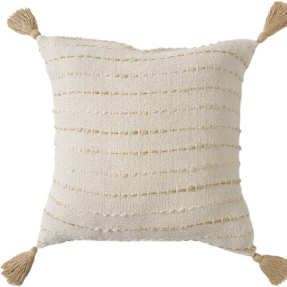 20" White Cotton Pillow With Tassels Edges