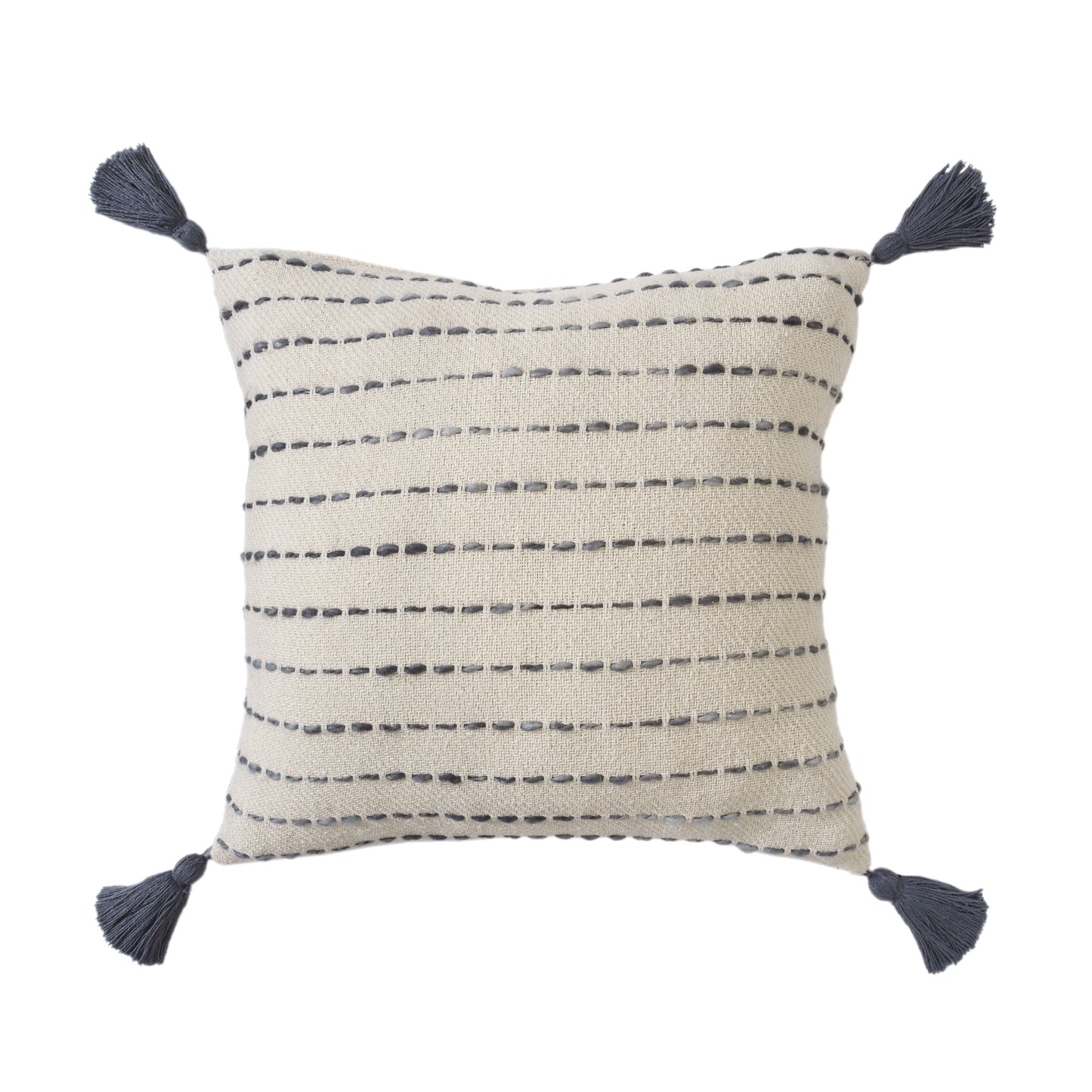 20" White Cotton Pillow With Tassels Edges