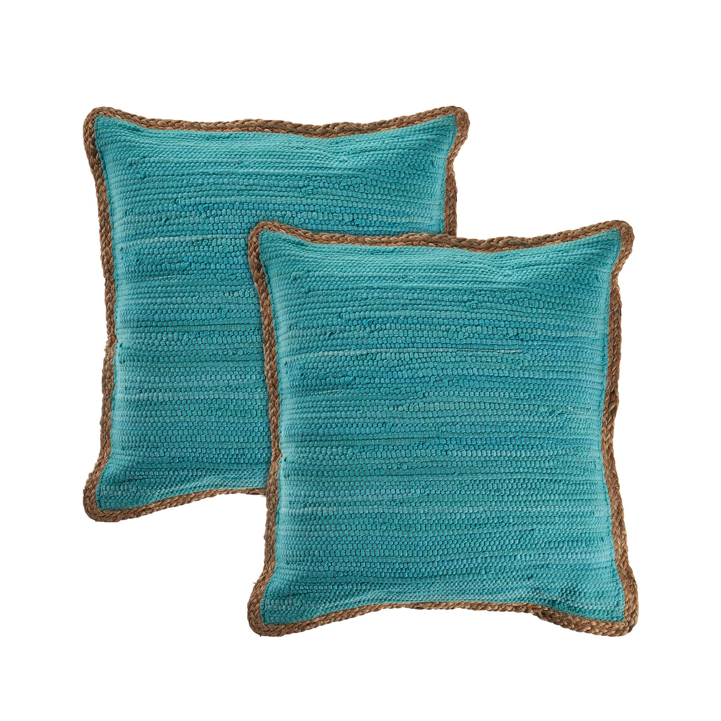 Set of Two Turquoise Cotton Throw Pillow With Ruffle