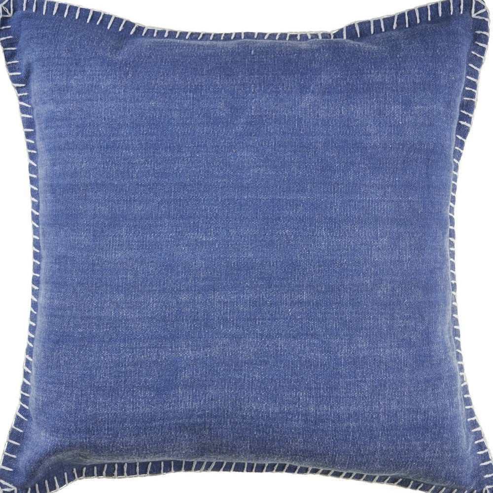 Set of Two Blue Cotton Throw Pillow