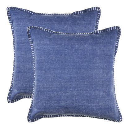 Set of Two Blue Cotton Throw Pillow