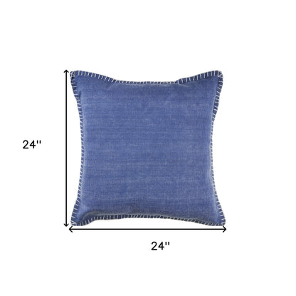 Set of Two Blue Cotton Throw Pillow