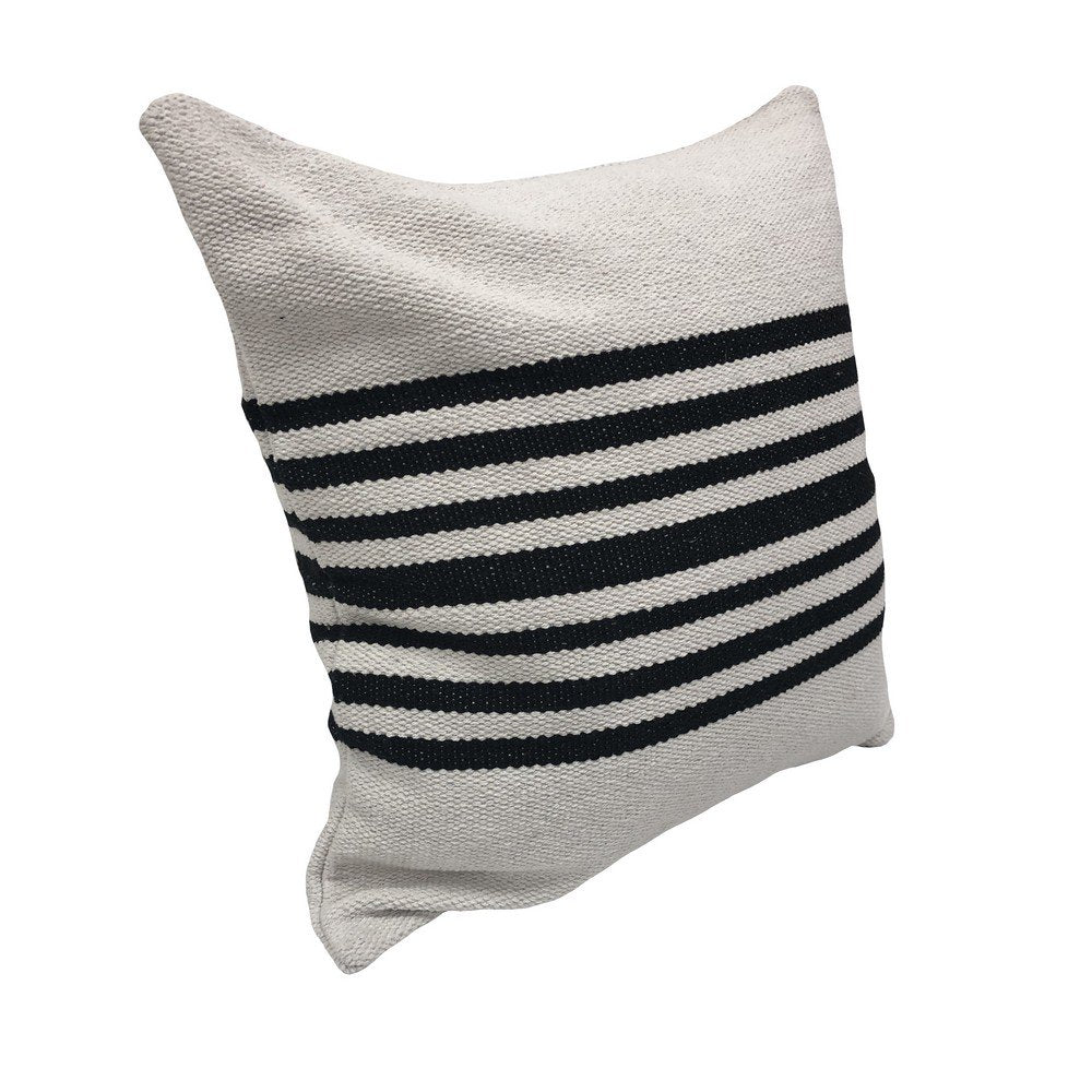 Set of Two Black and White Striped Cotton Throw Pillow