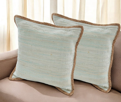 Set of Two Turquoise Cotton Throw Pillow With Ruffle