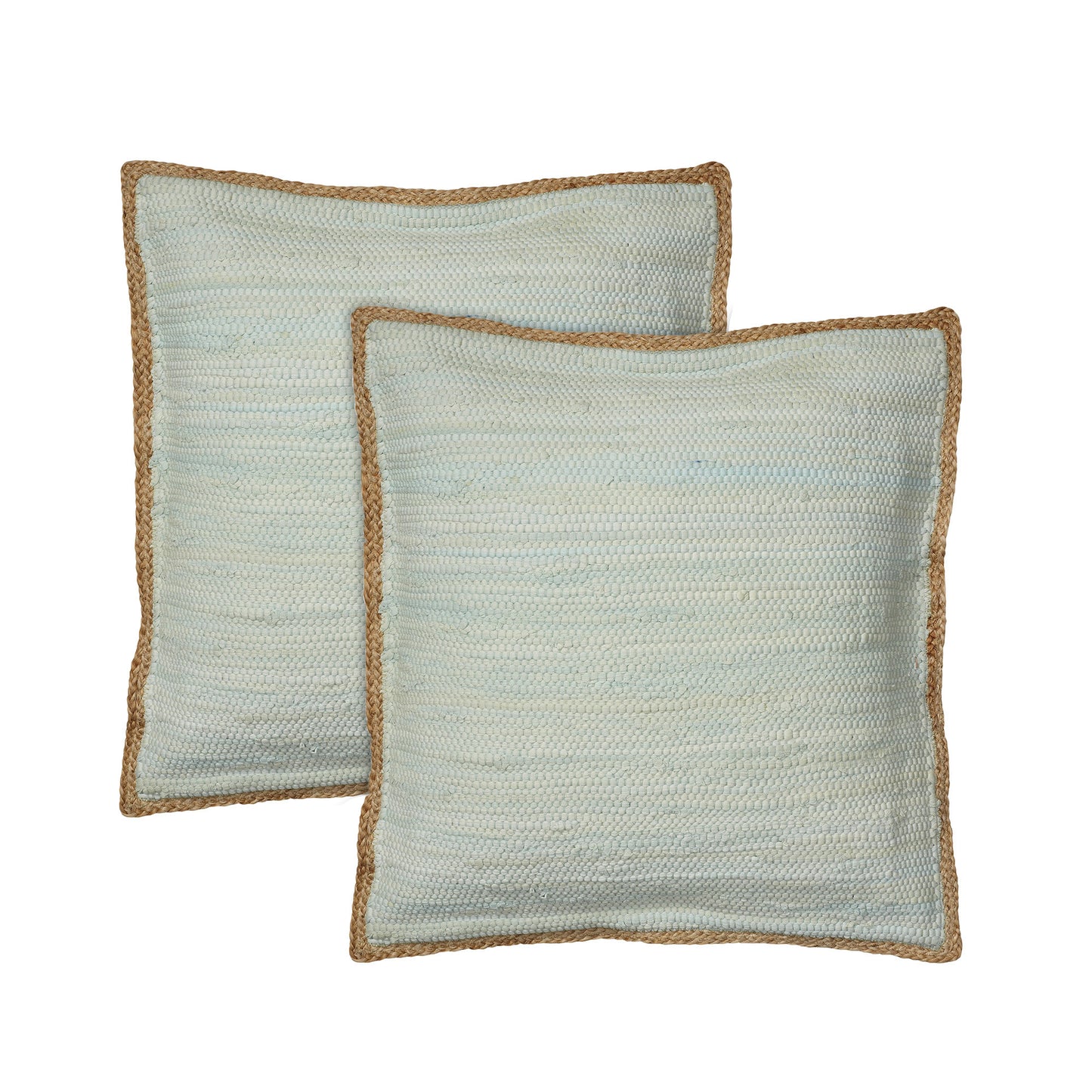 Set of Two Turquoise Cotton Throw Pillow With Ruffle