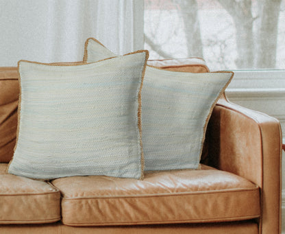 Set of Two Turquoise Cotton Throw Pillow With Ruffle