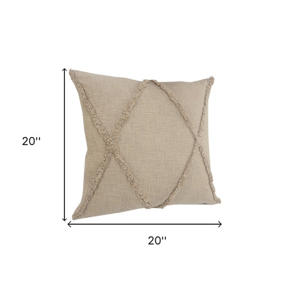 Set of Two Taupe and Brown Diamond Cotton Throw Pillow With Fringe