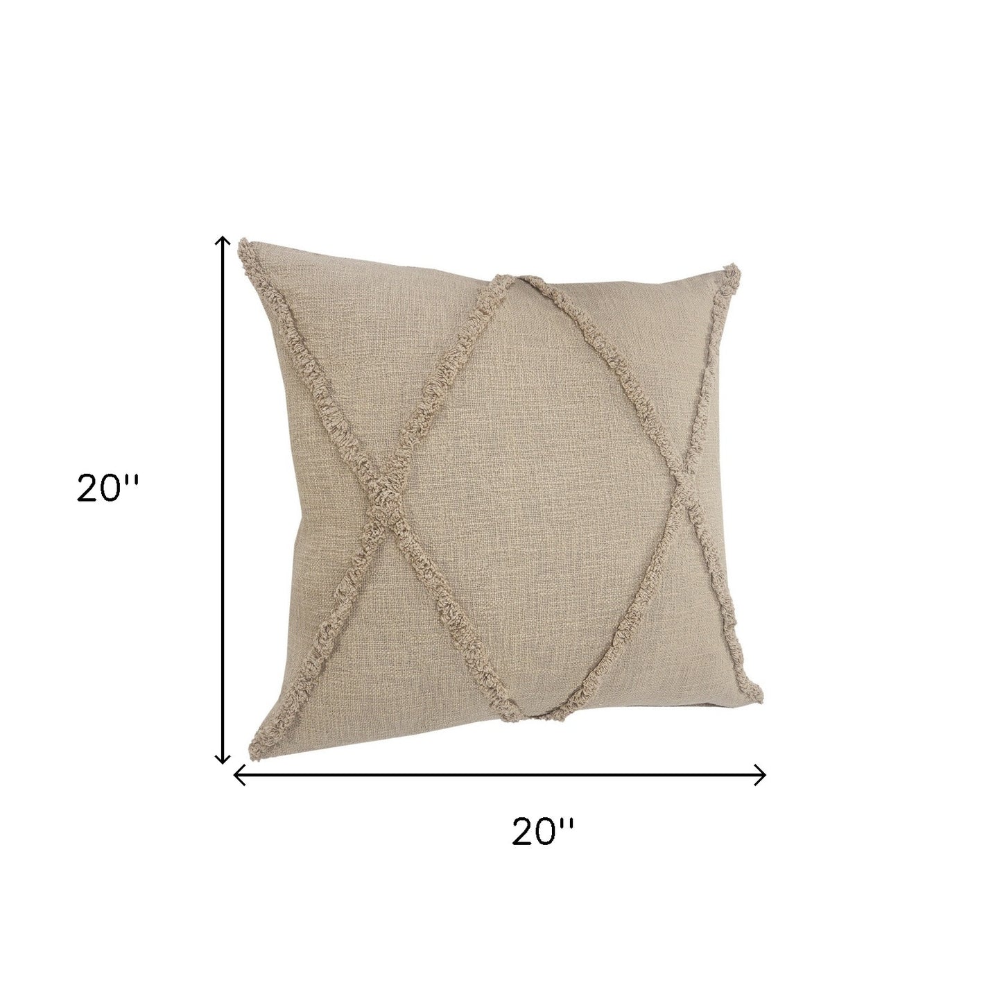 Set of Two Taupe and Brown Diamond Cotton Throw Pillow With Fringes