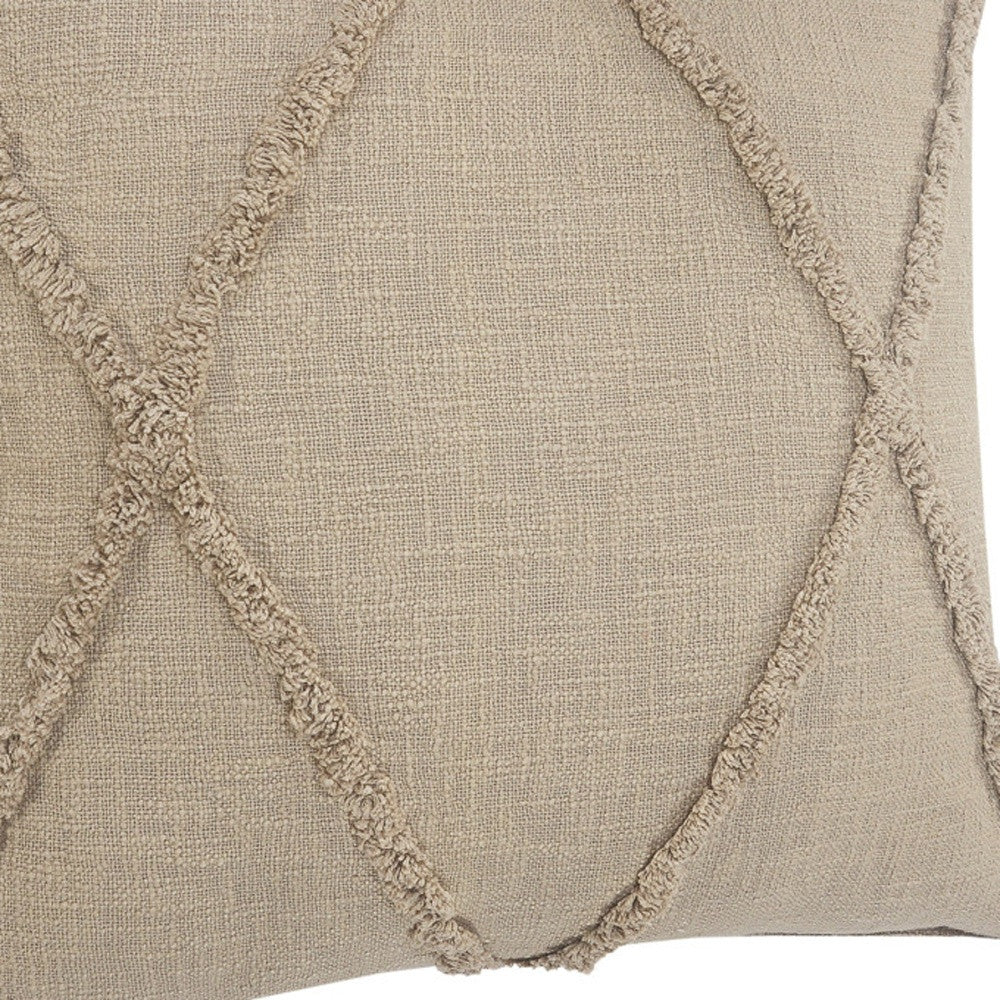 Set of Two Taupe and Brown Diamond Cotton Throw Pillow With Fringes