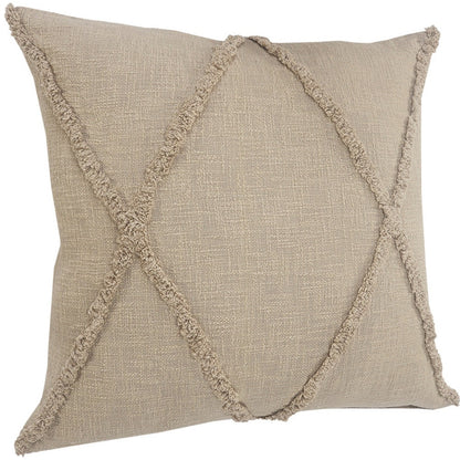 Set of Two Taupe and Brown Diamond Cotton Throw Pillow With Fringe