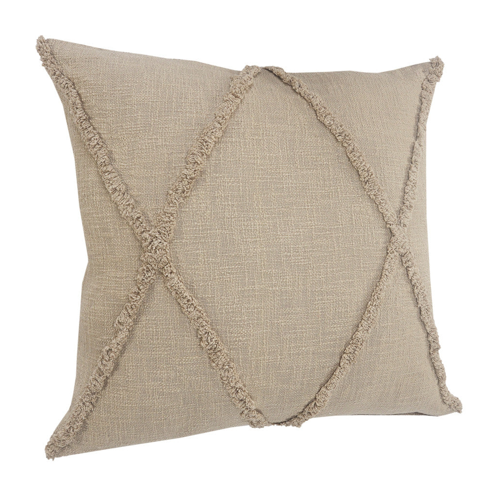 Set of Two Taupe and Brown Diamond Cotton Throw Pillow With Fringes