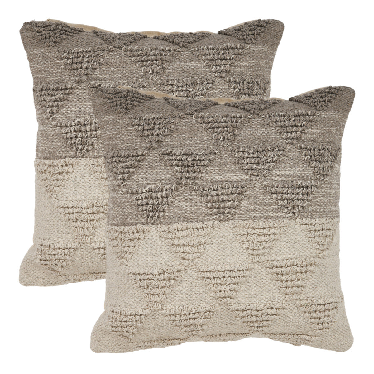 Set of Two Cream Geometric Cotton Throw Pillow With Texture