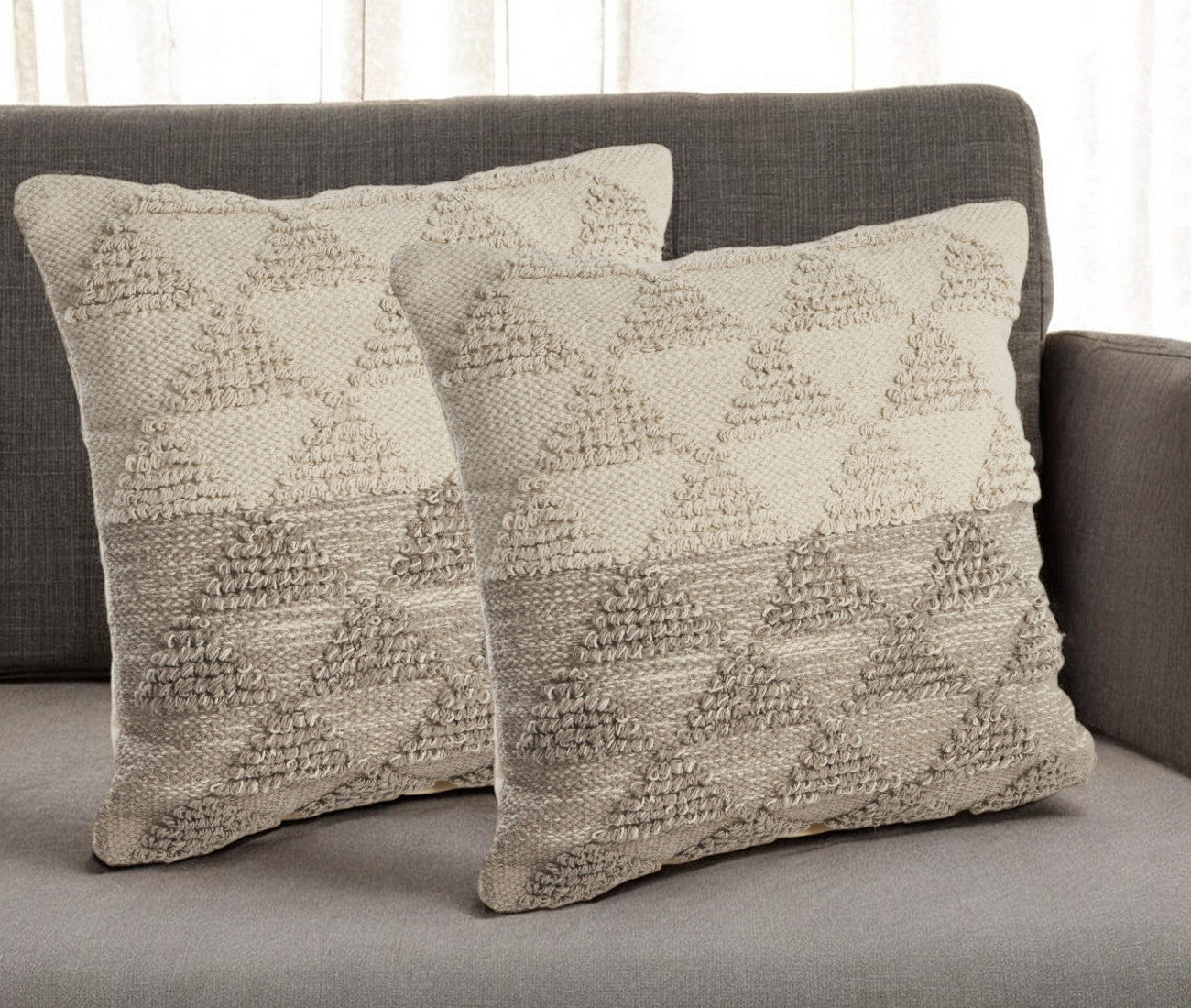 Set of Two Cream Geometric Cotton Throw Pillow With Texture