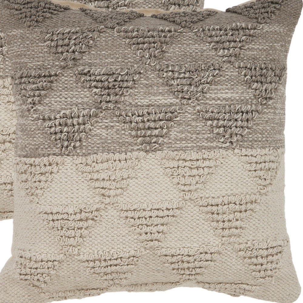 Set of Two Cream Geometric Cotton Throw Pillow With Texture