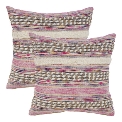 Set of Two Pink Striped Cotton Throw Pillow With Fringe