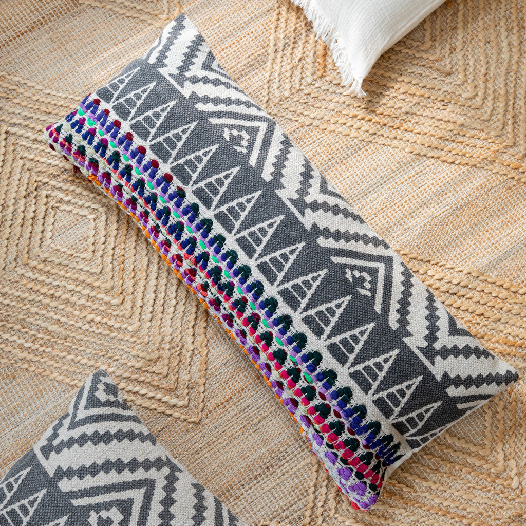 Set of Two Gray Chevron Cotton Throw Pillow