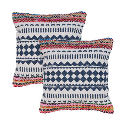 Set of Two Blue Geometric Cotton Throw Pillow