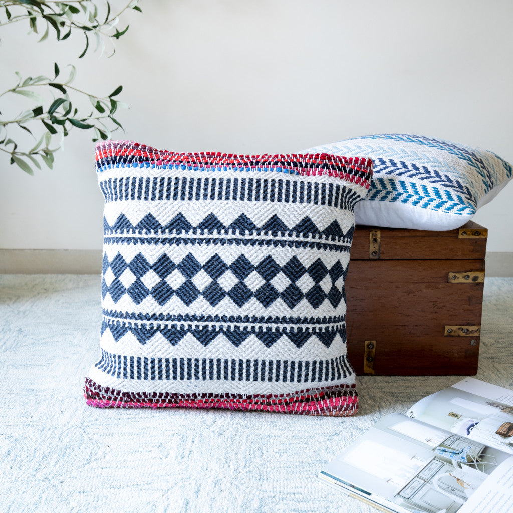 Set of Two Blue Geometric Cotton Throw Pillow