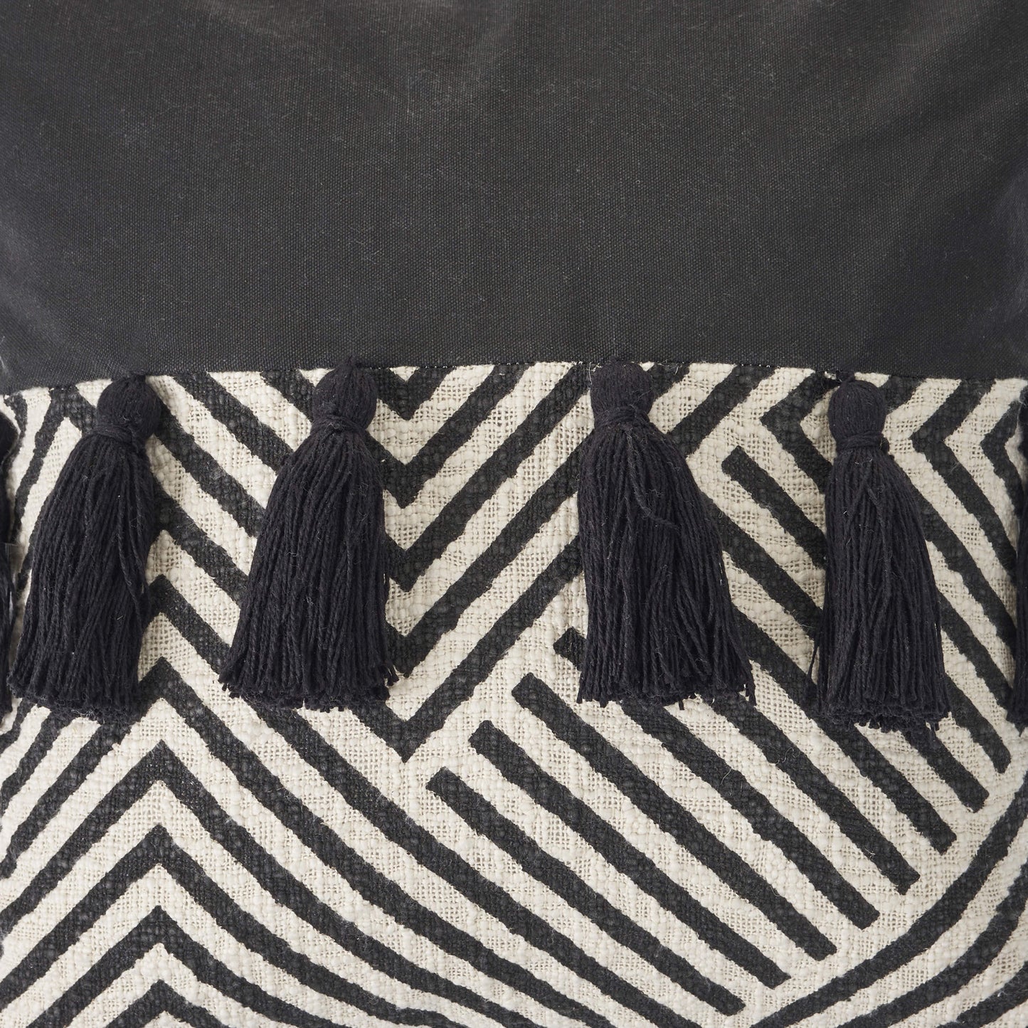 Set of Two Black and White Chevron Cotton Throw Pillow With Tassels